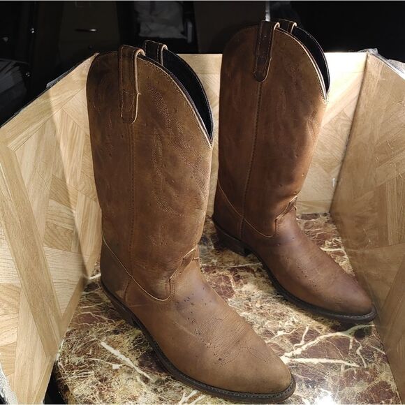 Double-H men's cowboy western boots brown shoes size 10